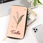 Personalizado Zodiaco Nacimiento Flor PU Cartera de cuero con nombre y múltiples compartimentos Día de la Madre Cumpleaños Regalo para Mujeres Niñas