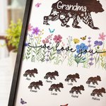Gepersonaliseerde Floral Bear Mama and Kid Houten Plaquette Frame met 1-12 Naam Home Decor Verjaardag Moederdag Cadeau voor Moeder Grootmoeder