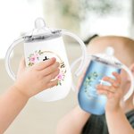 Personalized Floral Leaf Wreath Cross 10 oz Insulated Name Sippy Cup with Lid and Handle First Communion Christening Baptism Gift for Toddler Kids