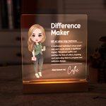Personalisierte Difference Maker Cartoon medizinischen Charakter LED-Nachtlicht mit hölzernen Basis Geburtstag Dankeschön Geschenk für Krankenschwester Arzt medizinisches Personal