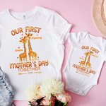 Personalized 2025 Our First Mother's Day Together Giraffe Baby Onesie Gift for Baby New Mother