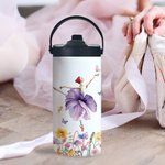 Botella de agua para niños con pajita plegable y asa Personalizada Flor de Nacimiento Mariposa Niña de Ballet 15 oz Regalo de cumpleaños para amante del ballet