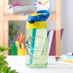 Personalised Floral Leaf Cross 16 oz Kid Water Bottle with Handle and Silicone Straw Birthday Back to School Gift for Boys Girls