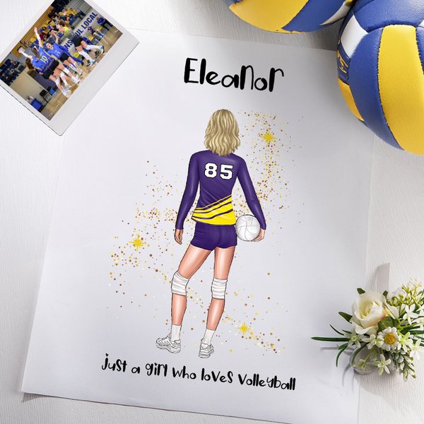 Gepersonaliseerd volleybalspeler Poster Schilderij met naam en nummer Home Decor Verjaardagscadeau voor meisjes
