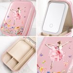 Personalized Birth Flower Butterfly Ballet Girl Jewelry Box with Name with Changing Color LED Makeup Mirror Anniversary Birthday Gift for Girls Women