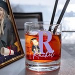 Personalized Graduation Hat Classic Winnie the Pooh Initial 10oz Whiskey Glass with Name and Slate Coaster Graduation Party Gift for Graduate Drinkers