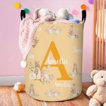 Personalised Peter Rabbit Floral Initial Collapsible Waterproof Laundry Storage Basket with Name and Handle Birthday Easter Gift for Boys Girls
