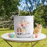Personalizada Floral Cruz 1-5 Nacimiento Flores Conejito Orejas Caricatura Personaje Lienzo Bucket Bolsa con Nombre Pascua Huevo Caza Fiesta Regalo para Niños