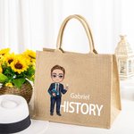 Personalizada de dibujos animados de moda Maestro Bolsa de yute con el nombre y el tema de cumpleaños de vuelta a la escuela Día del Maestro de regalo para el maestro