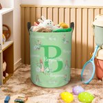 Personalised Peter Rabbit Floral Initial Collapsible Waterproof Laundry Storage Basket with Name and Handle Birthday Easter Gift for Boys Girls