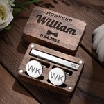 Boutons de Manchette ou Set pour Costume avec Boîte Accessoires Personnalisés avec Nom Cadeau d'Anniversaire St Valentin pour Homme