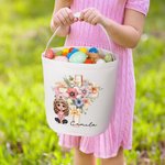 Personalizada Floral Cruz 1-5 Nacimiento Flores Conejito Orejas Caricatura Personaje Lienzo Bucket Bolsa con Nombre Pascua Huevo Caza Fiesta Regalo para Niños