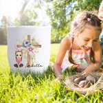 Personalizada Floral Cruz 1-5 Nacimiento Flores Conejito Orejas Caricatura Personaje Lienzo Bucket Bolsa con Nombre Pascua Huevo Caza Fiesta Regalo para Niños