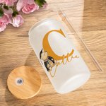 Personalized Classic Winnie the Pooh 20 oz Clear Frosted Glass Tumbler with Name Lid and Straw Birthday Graduation Gift for Graduates