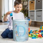 Personalised Peter Rabbit Floral Initial Collapsible Waterproof Laundry Storage Basket with Name and Handle Birthday Easter Gift for Boys Girls