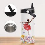 Botella de agua para niños con pajita plegable y asa Personalizada Flor de Nacimiento Mariposa Niña de Ballet 15 oz Regalo de cumpleaños para amante del ballet