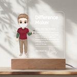 Personalisierte Difference Maker Cartoon medizinischen Charakter LED-Nachtlicht mit hölzernen Basis Geburtstag Dankeschön Geschenk für Krankenschwester Arzt medizinisches Personal