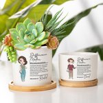 Personalised Difference Maker Cartoon Character Ceramic Planter Pot with Drainage and Bamboo Base Appreciation Gift for Nurse Doctor Medical Staff