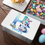 Personalisierte niedlichen Cartoon Bunny Food-Grade-Metall Keks Storage Tin Box mit Initialen und Namen Geburtstag Ostern Geschenk für Kinder