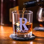 Personalized Graduation Hat Classic Winnie the Pooh Initial 10oz Whiskey Glass with Name and Slate Coaster Graduation Party Gift for Graduate Drinkers