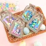 Personalized Fantasy Unicorn Dinosaur Initial Design Reusable Drawstring Burlap Bag with Name Party Favor Easter Hunting Gift for Kids Family