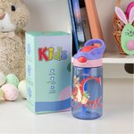 Borraccia da 475ml personalizzata con design del coniglio Peter Rabbit nome e iniziale con cannuccia regalo di compleanno di Pasqua per bambini