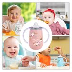 Personalized Floral Leaf Wreath Cross 10 oz Insulated Name Sippy Cup with Lid and Handle First Communion Christening Baptism Gift for Toddler Kids