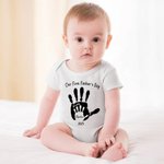 Personalized Our First Father’s Day Handprint 100% Cotton Baby Bodysuit T-shirt Matching Set with Name and Year Gift for Dad Baby