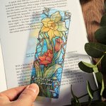 Personalised Stained Glass Style Birth Flower Clear Acrylic Bookmark with Name Reading Stationery Supplies Birthday Gift for Book Lovers