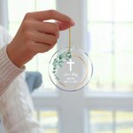 Personalized Floral Leaf Cross Ornament with Name Birthday Baptism Christening Gift for Boys Girls