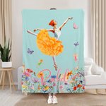 Personalized Ballet Girl Birth Flower Soft Throw Blanket with Name Birthday Gift for Ballet Dancer Lover