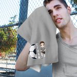 Personalised Football Cartoon Character Name Waffle Sports Towel with Hook Super Absorbent Sports Accessory Birthday Team Gift for Sports Lover Player