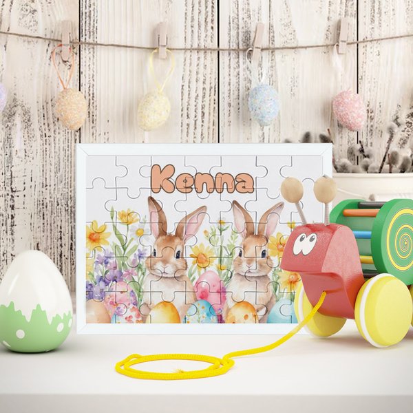 Huevos de Pascua florales personalizados Lindo conejito Rompecabezas de 35 piezas con nombre Rellenos para cestas de vacaciones Fiesta de Pascua Regalo de cumpleaños para niños Niñas