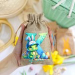 Personalized Fantasy Unicorn Dinosaur Initial Design Reusable Drawstring Burlap Bag with Name Party Favor Easter Hunting Gift for Kids Family