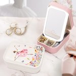 Personalized Birth Flower Butterfly Ballet Girl Jewelry Box with Name with Changing Color LED Makeup Mirror Anniversary Birthday Gift for Girls Women