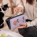 Personalizado Zodiaco Nacimiento Flor PU Cartera de cuero con nombre y múltiples compartimentos Día de la Madre Cumpleaños Regalo para Mujeres Niñas