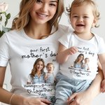 Gepersonaliseerde Onze Eerste Moederdag 100% Katoenen Baby Onesie T-shirt Bijpassende Outfit Set met Foto en Naam Cadeau voor Pasgeboren Nieuwe Moeder