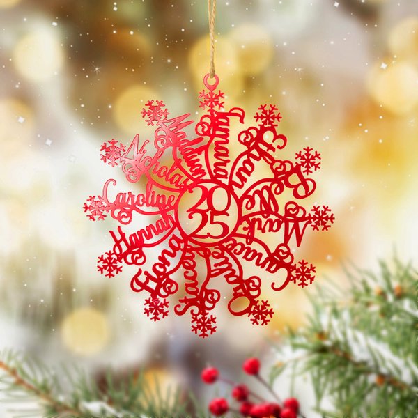 Flocon de Neige Acrylique Personnalisé 1-12 Noms Ornement 2025 Décoration Arbre de Noël Party Favor Cadeau pour Amis Famille