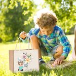 Gepersonaliseerde Cartoonfiguur Kruis 1-5 Geboorte Bloemen Grote Jute Draagtas met Naam en Handvat Pasen Religieus Geschenk voor Familie Christen