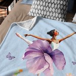 Personalized Ballet Girl Birth Flower Soft Throw Blanket with Name Birthday Gift for Ballet Dancer Lover