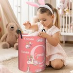 Personalised Peter Rabbit Floral Initial Collapsible Waterproof Laundry Storage Basket with Name and Handle Birthday Easter Gift for Boys Girls