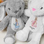 Coniglio di peluche con design di Peter Rabbit e uova di Pasqua personalizzato con nome e anno regalo di Pasqua per bambini