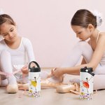 Botella de agua para niños con pajita plegable y asa Personalizada Flor de Nacimiento Mariposa Niña de Ballet 15 oz Regalo de cumpleaños para amante del ballet