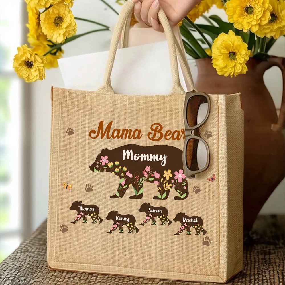 APOMOONS Borsa In Iuta Naturale Con Scritta 'Mama' E Cuore – Regalo Per La Mamma, Shopping Bag Ecologica 35x30x14 Cm