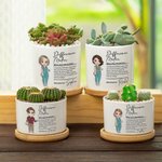 Personalised Difference Maker Cartoon Character Ceramic Planter Pot with Drainage and Bamboo Base Appreciation Gift for Nurse Doctor Medical Staff