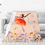 Personalized Ballet Girl Birth Flower Soft Throw Blanket with Name Birthday Gift for Ballet Dancer Lover