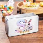 Personalisierte niedlichen Cartoon Bunny Food-Grade-Metall Keks Storage Tin Box mit Initialen und Namen Geburtstag Ostern Geschenk für Kinder