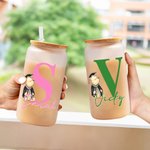 Personalized Classic Winnie the Pooh 20 oz Clear Frosted Glass Tumbler with Name Lid and Straw Birthday Graduation Gift for Graduates