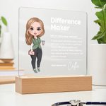 Personalisierte Difference Maker Cartoon medizinischen Charakter LED-Nachtlicht mit hölzernen Basis Geburtstag Dankeschön Geschenk für Krankenschwester Arzt medizinisches Personal