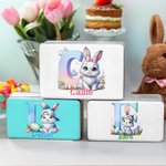 Personalisierte niedlichen Cartoon Bunny Food-Grade-Metall Keks Storage Tin Box mit Initialen und Namen Geburtstag Ostern Geschenk für Kinder